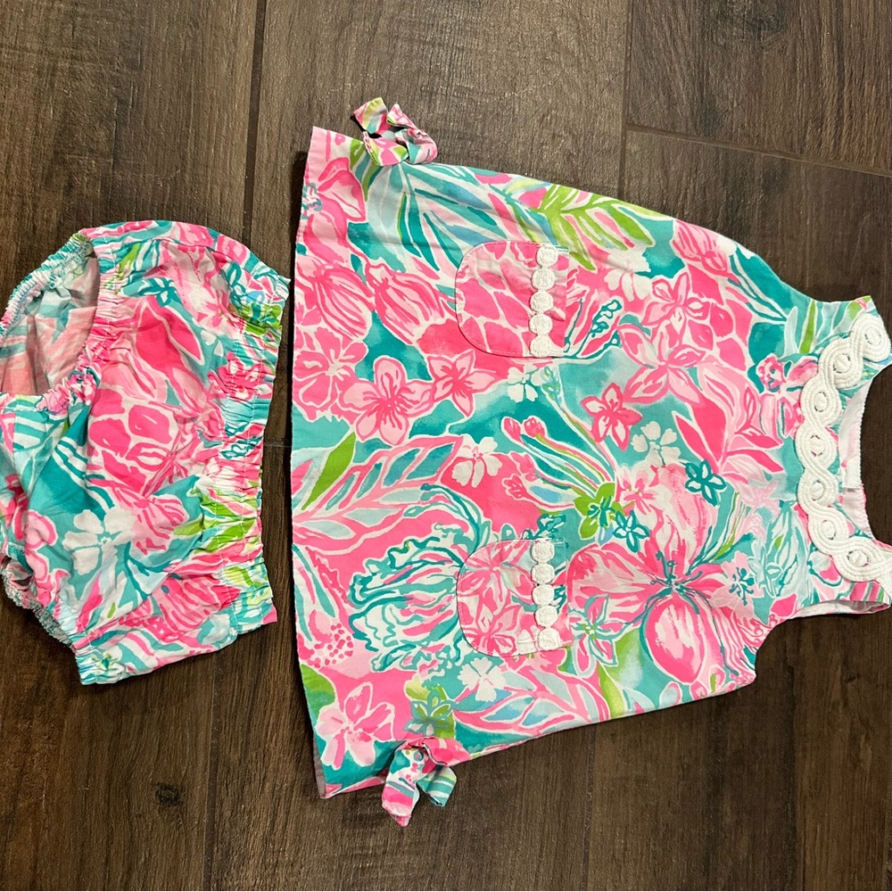 Lilly Pulitzer Floral Pink and Green Baby Dress Set